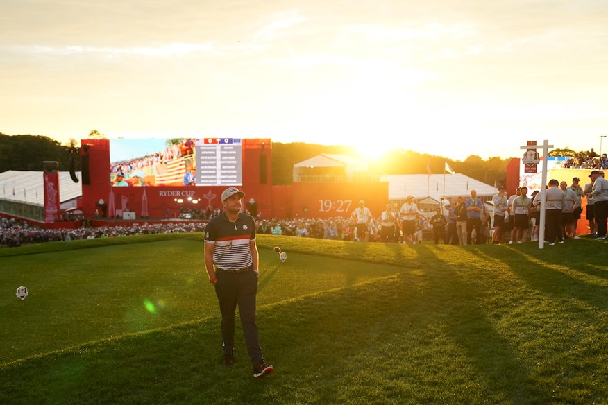 Keegan Bradley soaked in the atmosphere on the first tee of the 2025 Ryder Cup.