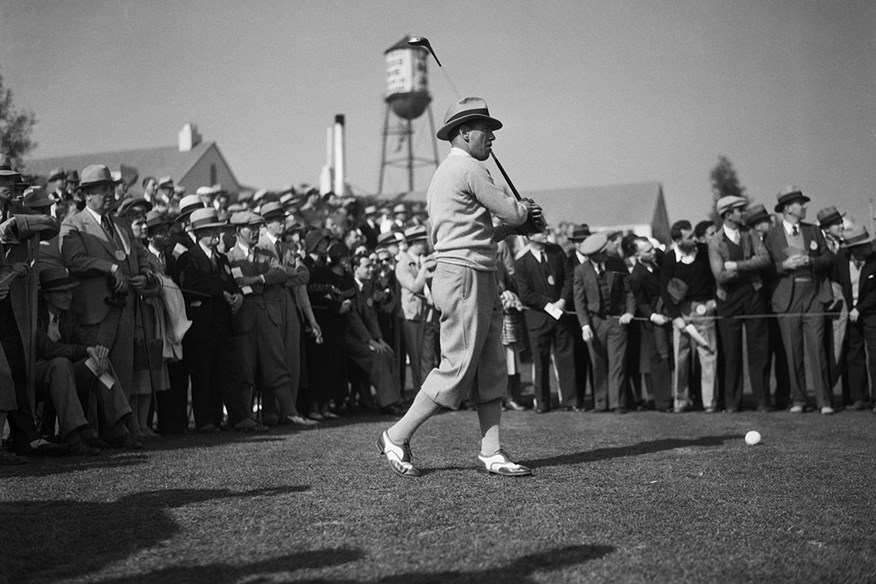 Leo Diegel hits a tee shot at the Los Angeles Open in 1932