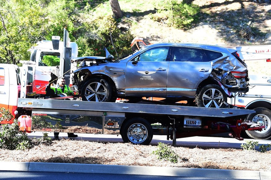 The remains of Tiger Woods car after his accident in 2021.