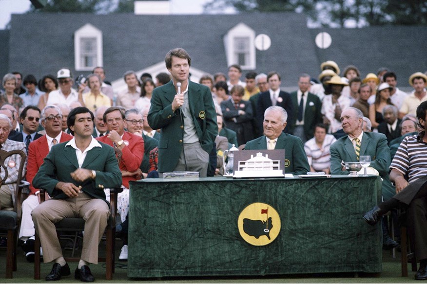 Tom Watson addresses the patrons after winning his second Green Jacket in 1981.