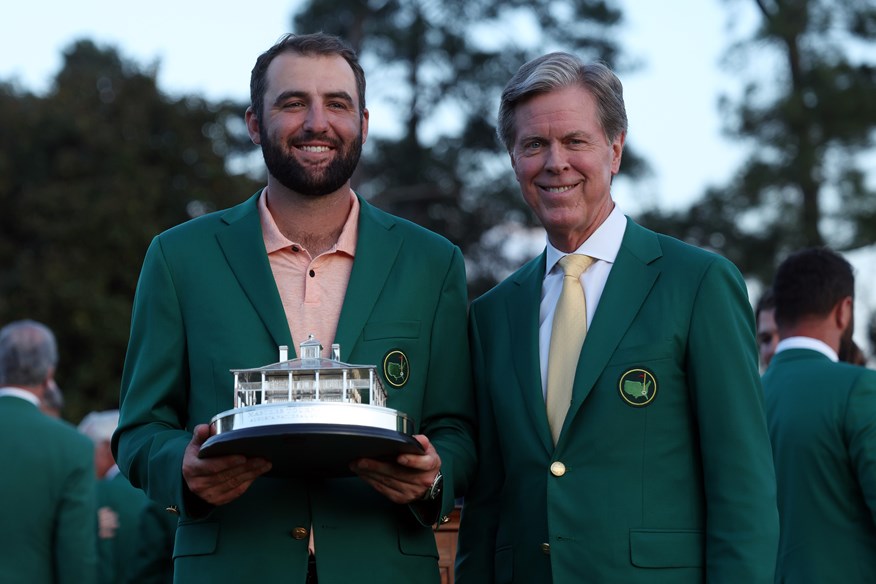 Scottie Scheffler, pictured with Masters chairman Fred Ridley, receives $3.6m.