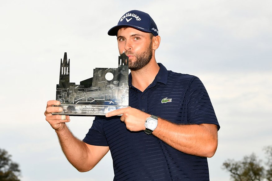 Adri Arnaus celebrates winning his first DP World Tour title at the Catalunya Championship.