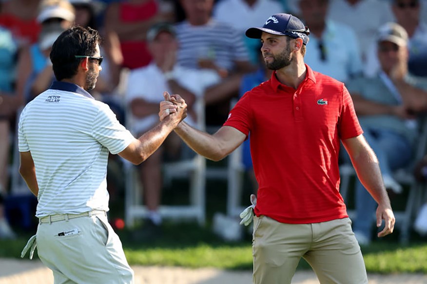 Adri Arnaus lost out to fellow Spaniard Pablo Larrazabal in a play-off at the MyGolfLife Open.