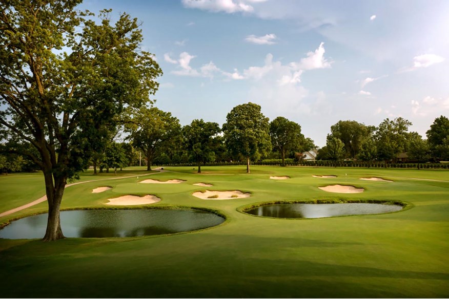 The 13th and 16th holes at Southern Hills Country Club.