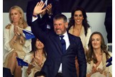 Lee Westwood greets the crowd at the opening ceremony of the 43rd Ryder Cup.