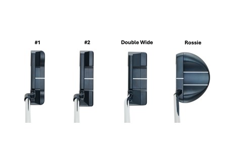 An image to show the difference in shape between the family of Odyssey AI-One blade and mallet putters in the play position