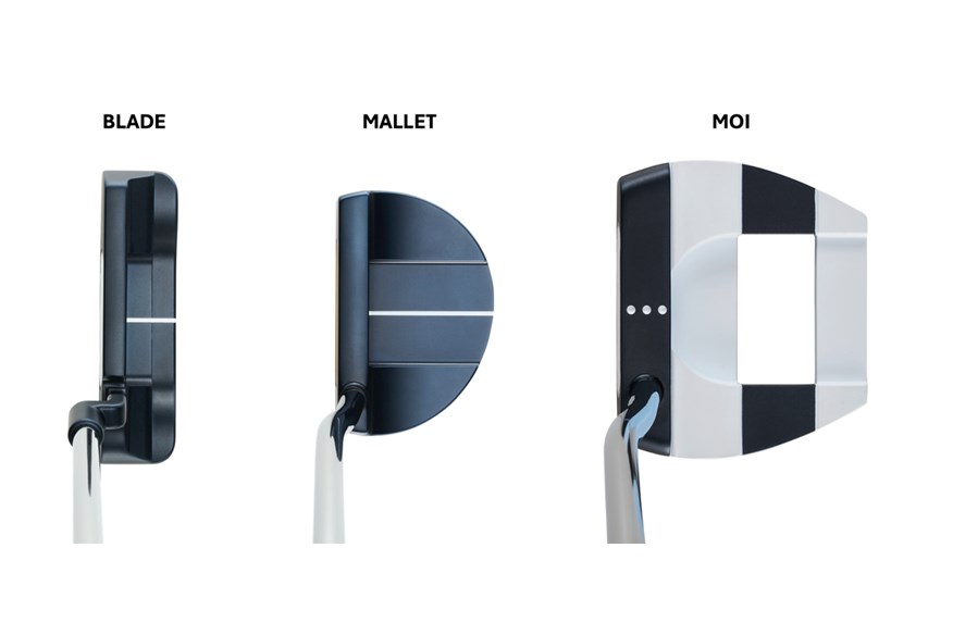 An image to show the body shape difference between an Odyssey Blade, Mallet and MOI putter