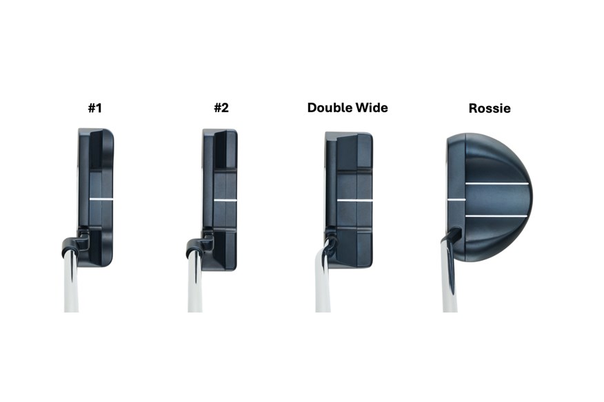 An image to show the difference in shape between the family of Odyssey AI-One blade and mallet putters in the play position