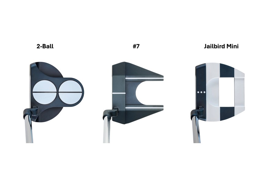 An image to show the difference in shape between the Odyssey AI-One MOI putters in the play position