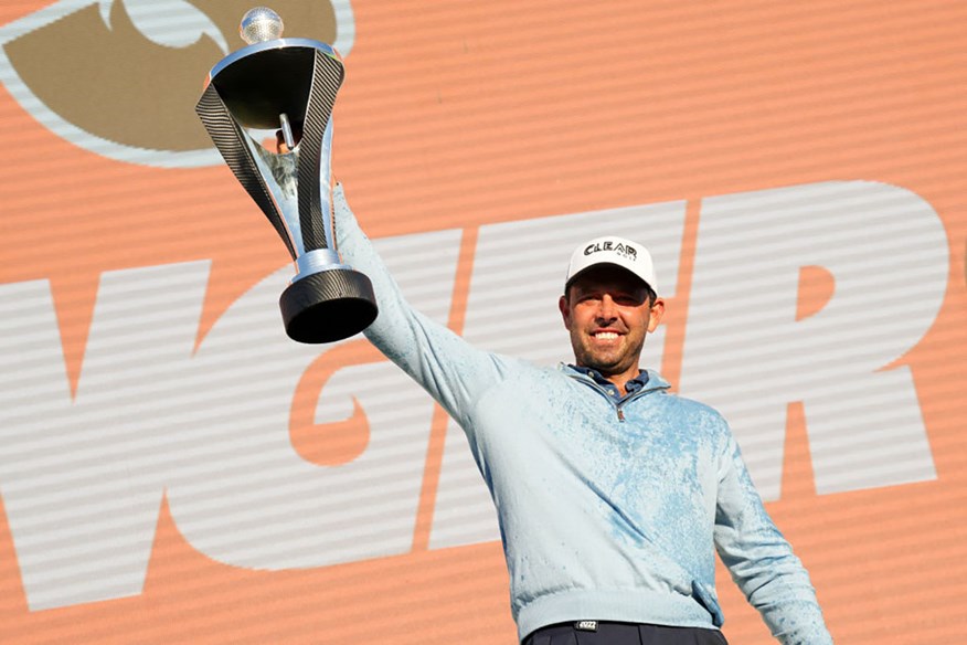 Charl Schwartzel celebrates victory at the LIV Golf Invitaional Series event in London.