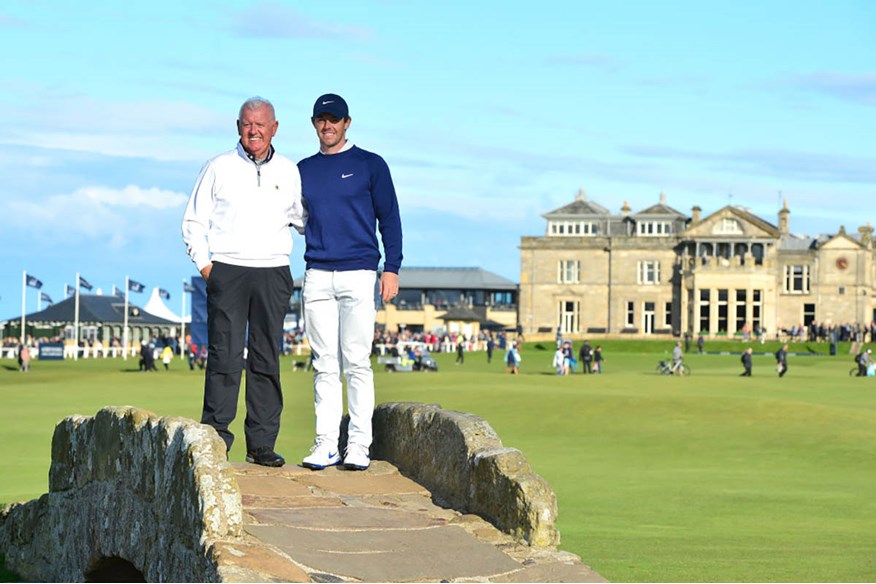 Gerry and Rory McIlroy posing on the Swilcan Bridge during the Dunhill Links.