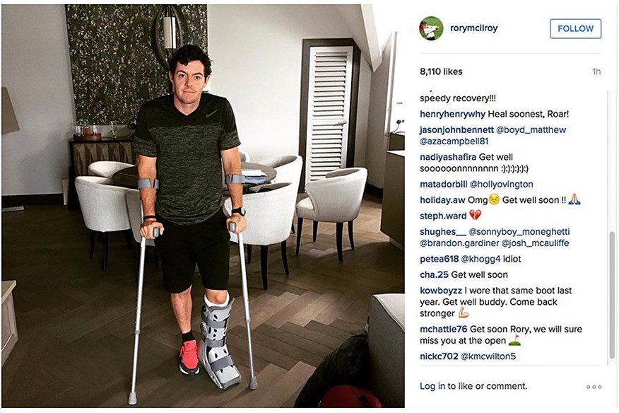 Rory McIlroy's Instagram post after injuring his ankle in 2015.