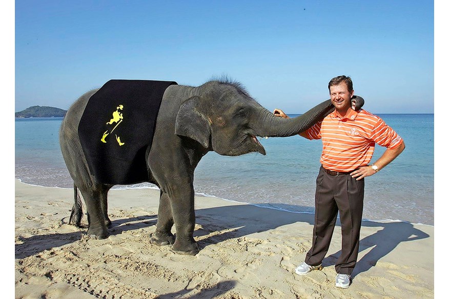 Chilling with Yum Yum the elephant at the launch of the 2007 Johnnie Walker Classic in Phuket, Thailand.