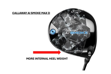 A graphic to show where the extra heel weight is positioned on the Callaway AI Smoke Max D draw driver
