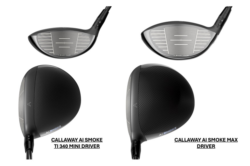 A graphic to show the size difference between the Callaway AI Smoke Max and Ti 340 Mini Drivers