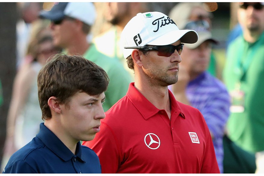 Matt Fitzpatrick with Adam Scott at the 2014 Masters.