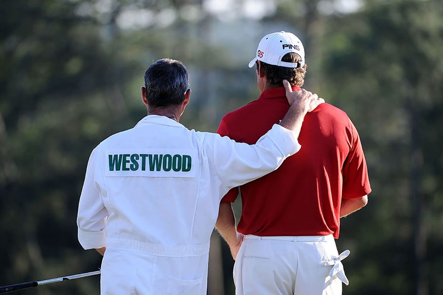 Billy Foster consoles Lee Westwood at the 2010 Masters.