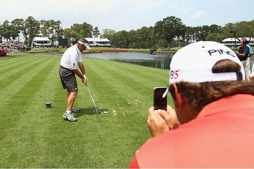 Billy Foster hits a shot on the 17th at The Players Championship.