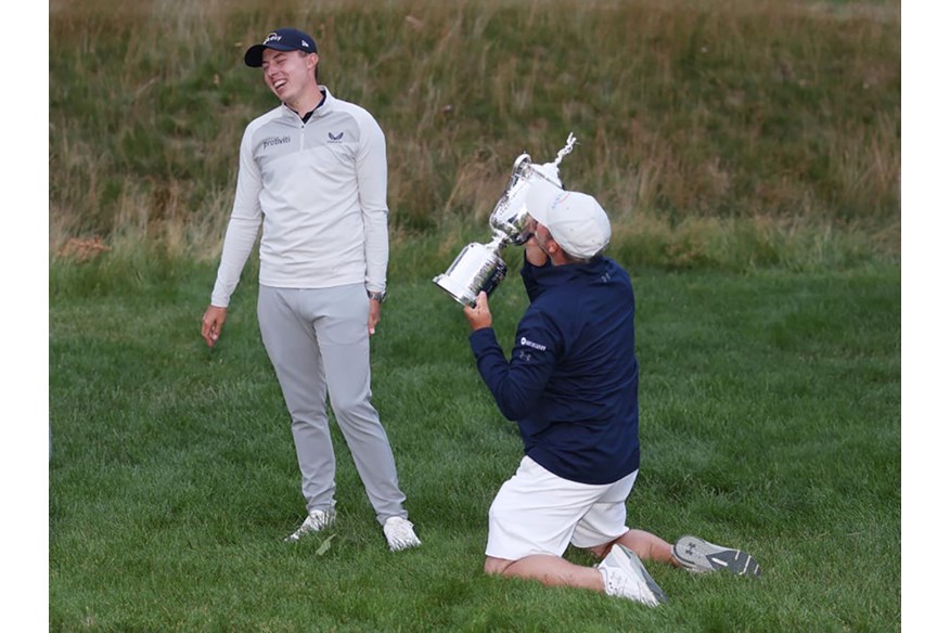 At last! Billy Foster kisses the US Open trophy as Matt Fitzpatrick laughs!