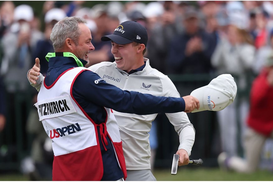 Billy Foster and Matt Fitzpatrick embrace as the Englishman wins the 2022 US Open.