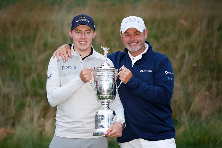 Matt Fitzpatrick and Billy Foster with the US Open trophy.