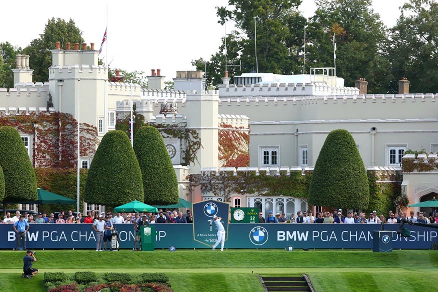 Talor Gooch tees off in the final round of the BMW PGA Championship at Wentworth.