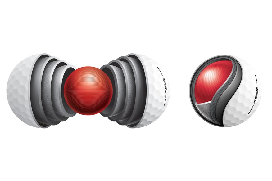 A graphic of the five layer construction of the TaylorMade TP5x golf ball