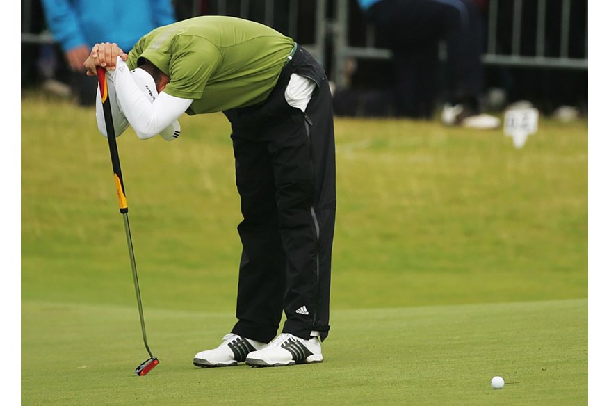 Sergio Garcia reacts to his missed putt at Carnoustie in 2007.