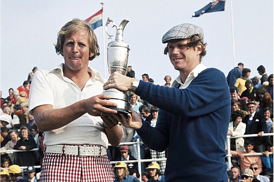 Jack Newton ahead of their 18-hole playoff at the 1975 Open at Carnoustie.