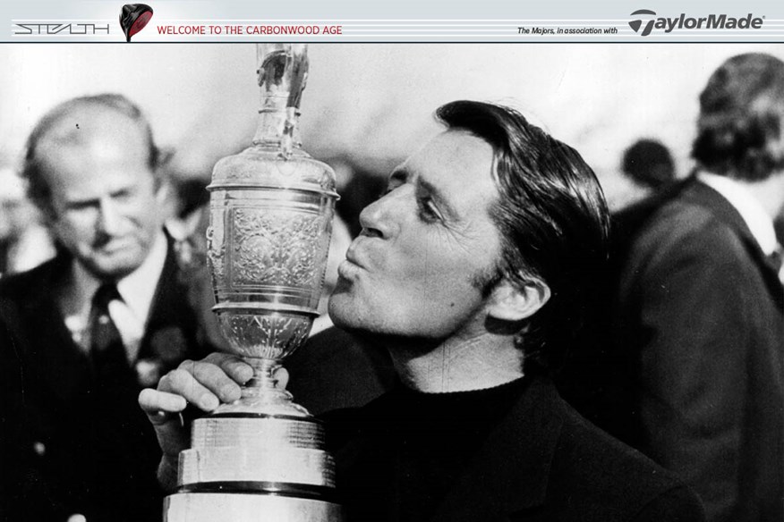 Gary Player kisses the trophy after winning the 1974 Open Championship at Royal Lytham and St Annes