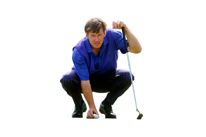 Nick Faldo lines up a putt during the final round of the British Open at Muirfield in Scotland.