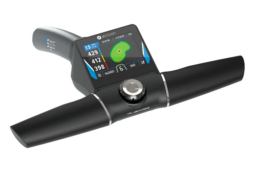 The Motocaddy M5 GPS electric golf trolley handle.