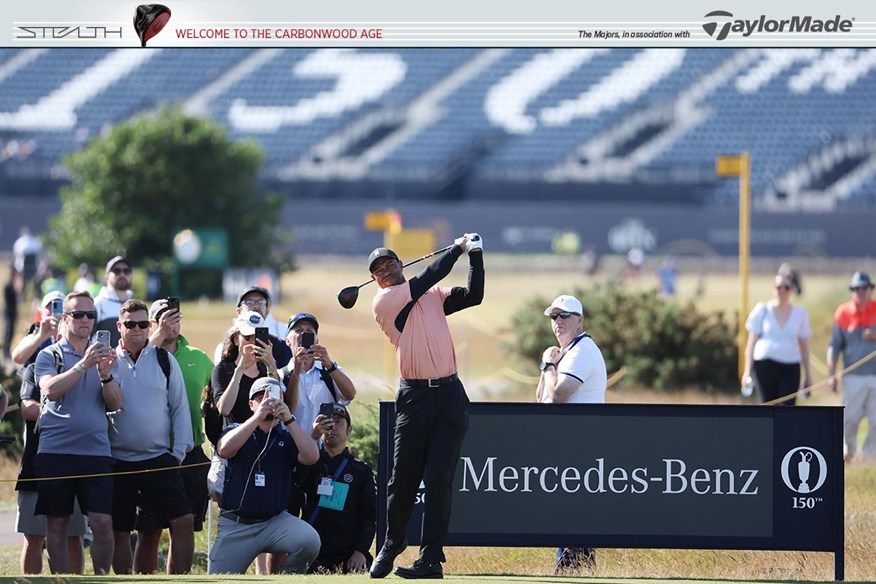 Tiger in action during a practice round at The Open.