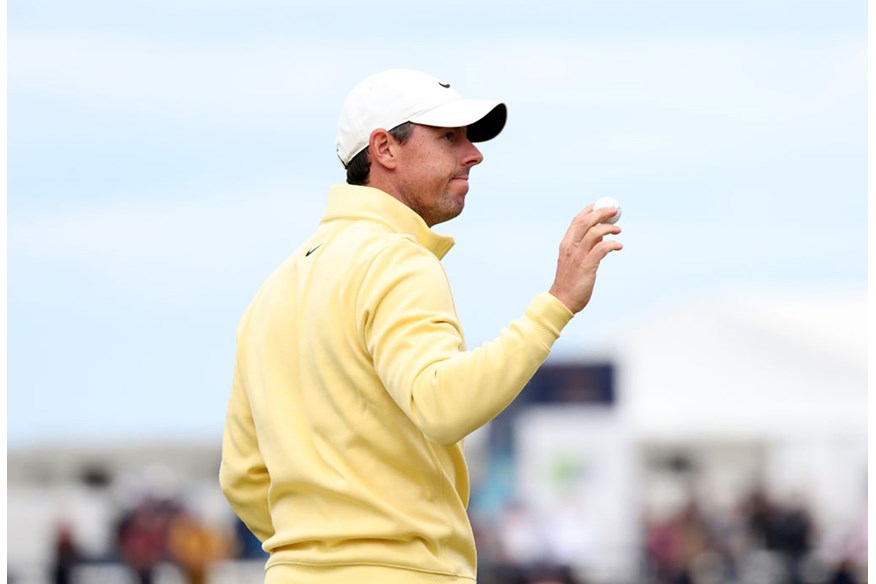 Rory McIlroy acknowledges the crowd at the 2022 Open Championship.