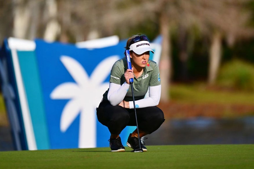 Brooke Henderson putting with her TaylorMade Spider GT putter.