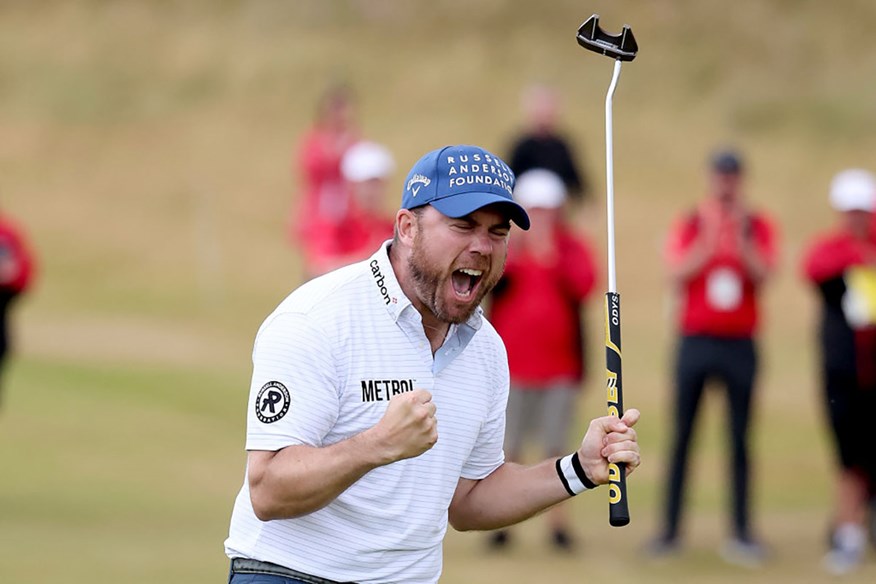 Richie Ramsay celebrates holing the winning putt at the Cazoo Classic.