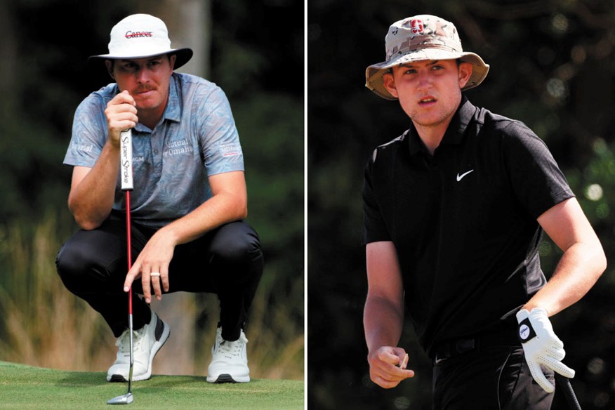 Joel Dahmen and Barclay Brown wear bucket hats to play golf.