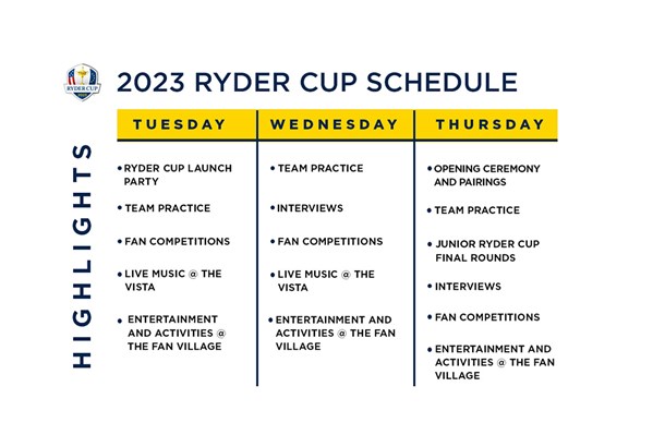 Programma Ryder Cup 2023