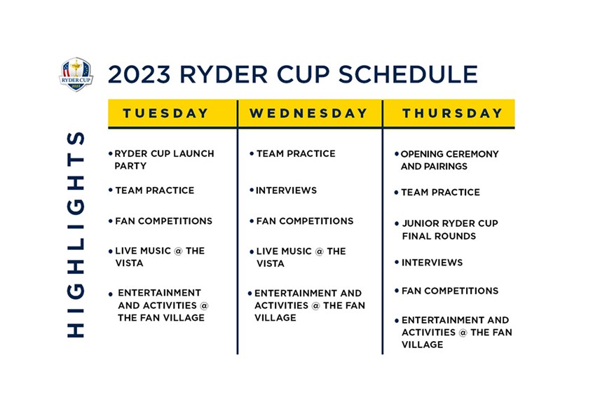 Ryder Cup 2023 schedule