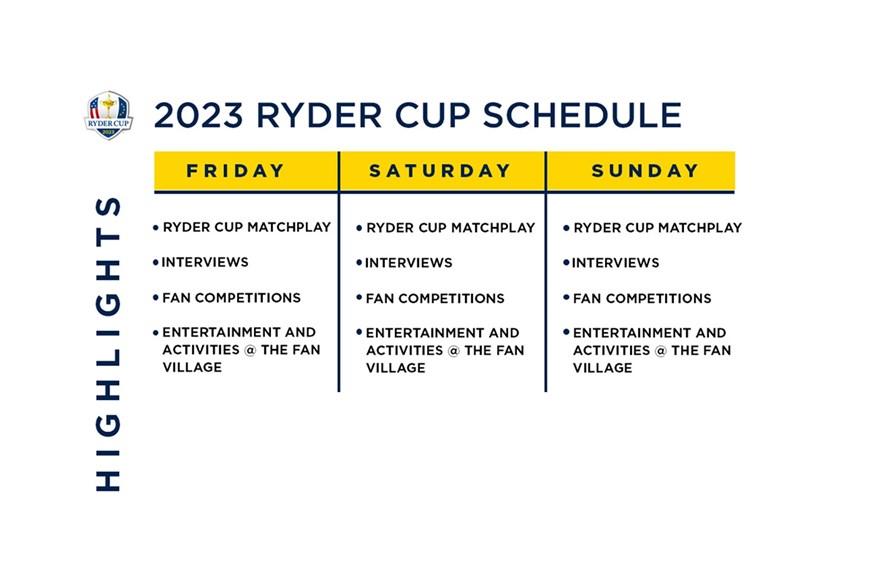 Ryder Cup 2023 schedule