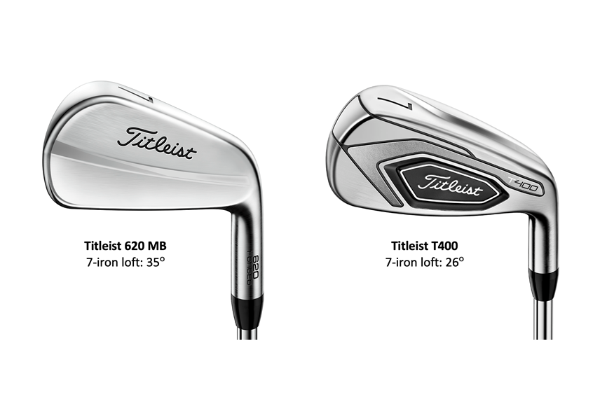 A graphic showing the difference in loft between the Titleist 620 MB and T400 irons