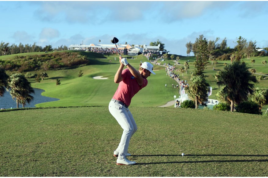 Seamus Power's tee shot on the 18th hole at the Bermuda Championship.