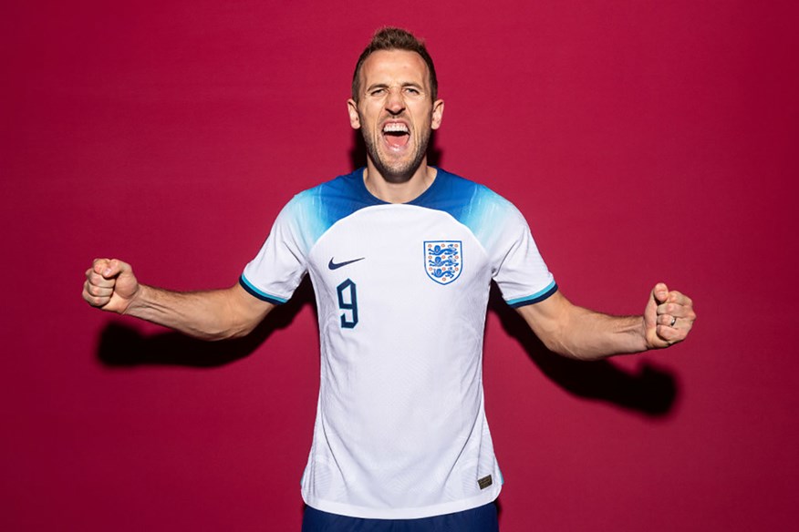 Harry Kane cheering in the new England kit.