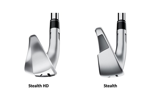 A graphic comparison of sole width and hosel offset of the TaylorMade Stealth and Stealth HD irons