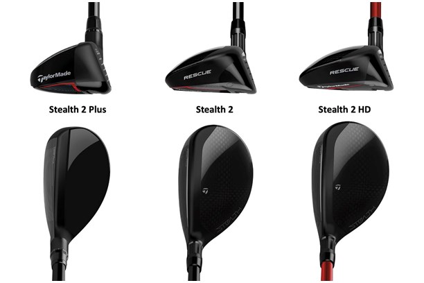 A graphic showing the difference in head shape and size between the three TaylorMade Stealth 2 hybrids