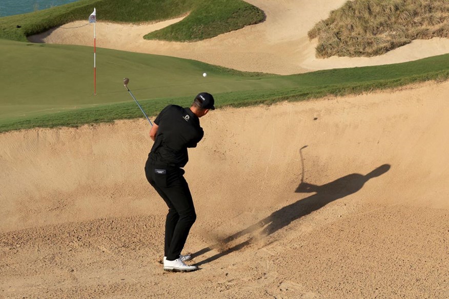 Victor Perez's bunker shot on 17 at Yas Links.