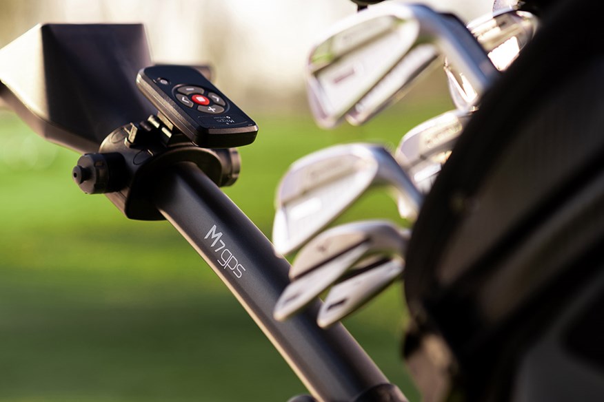 The Motocaddy M7 GPS remote and frame.