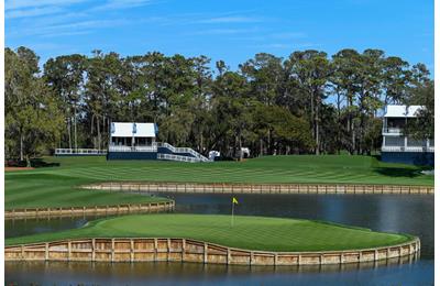 The short par-3 17th hole at Sawgrass is far from easy...