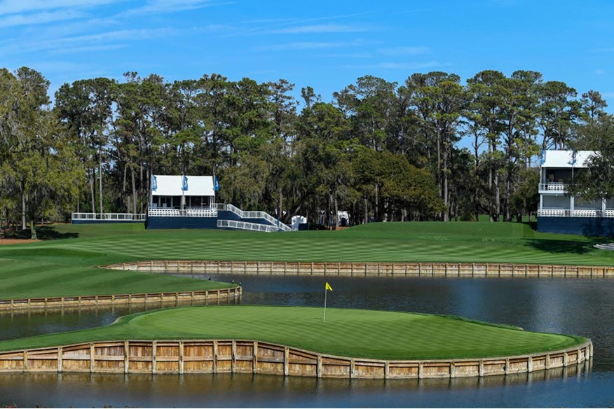 The short par-3 17th hole at Sawgrass is far from easy...