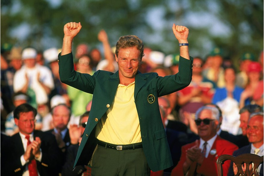 Bernhard Langer celebrating his 1993 Masters win